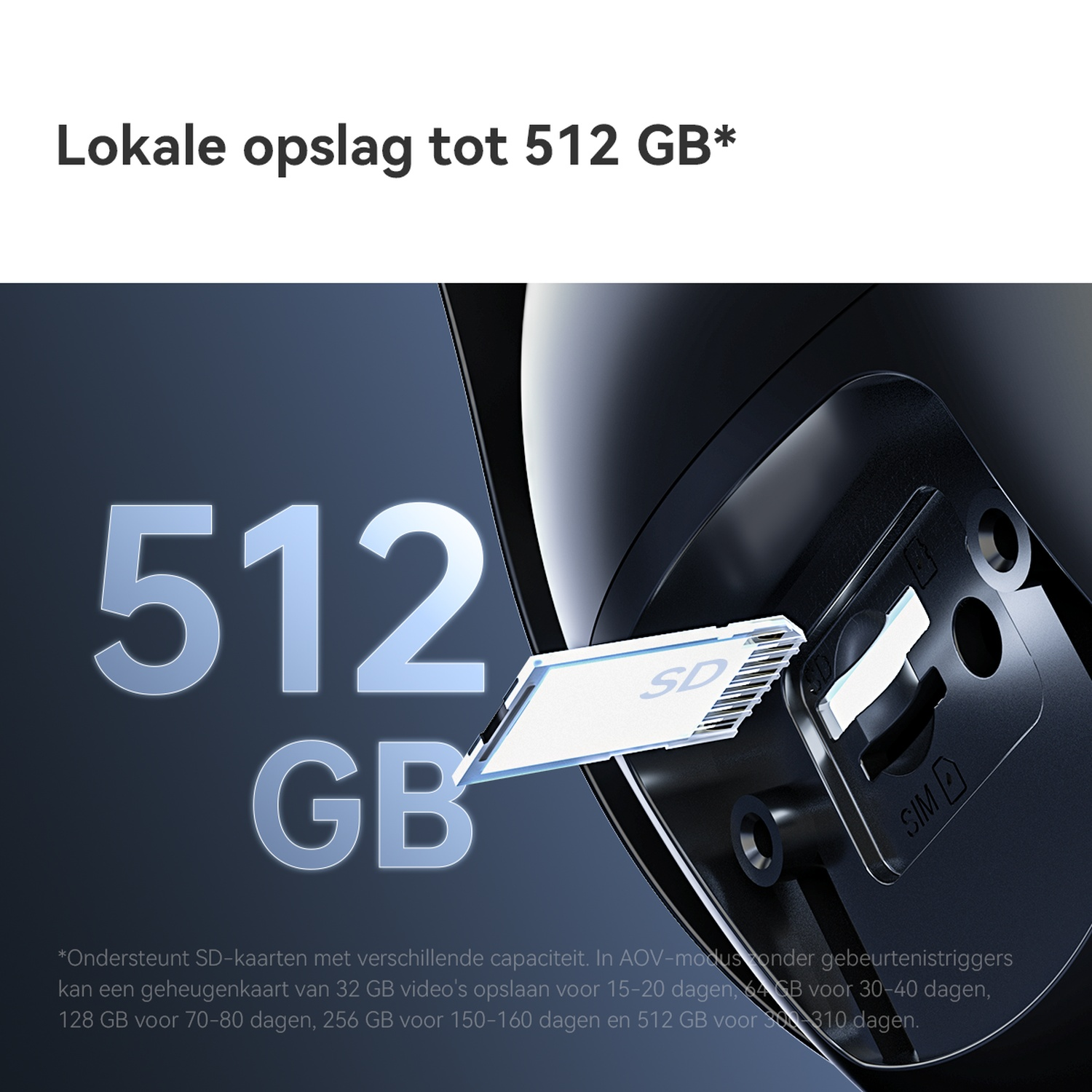 Carte SD de 512 Go insérée dans un appareil avec fentes SD et SIM.