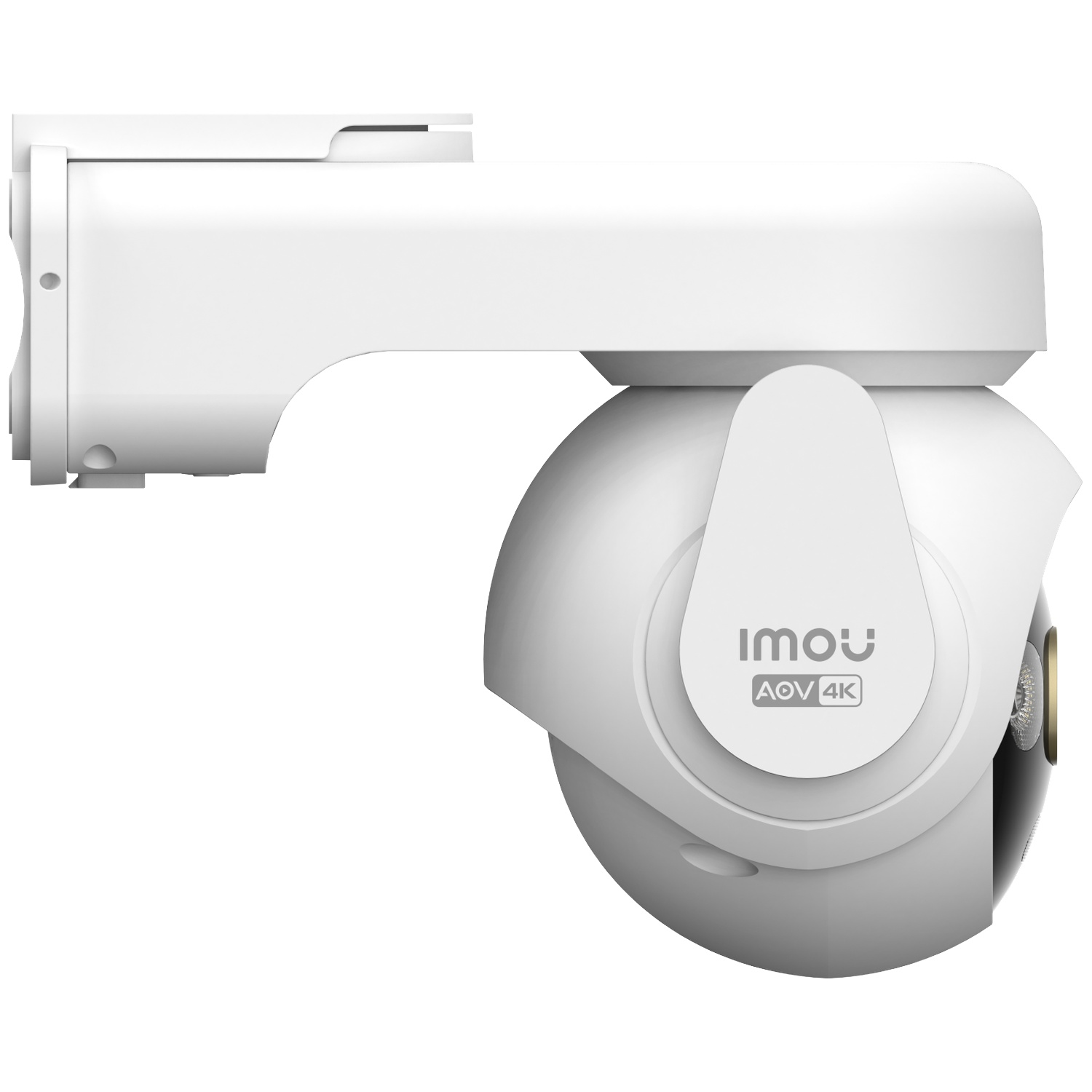 Caméra de sécurité PTZ blanche, inclinée vers la droite, avec logo 'imou AOV 4K'.