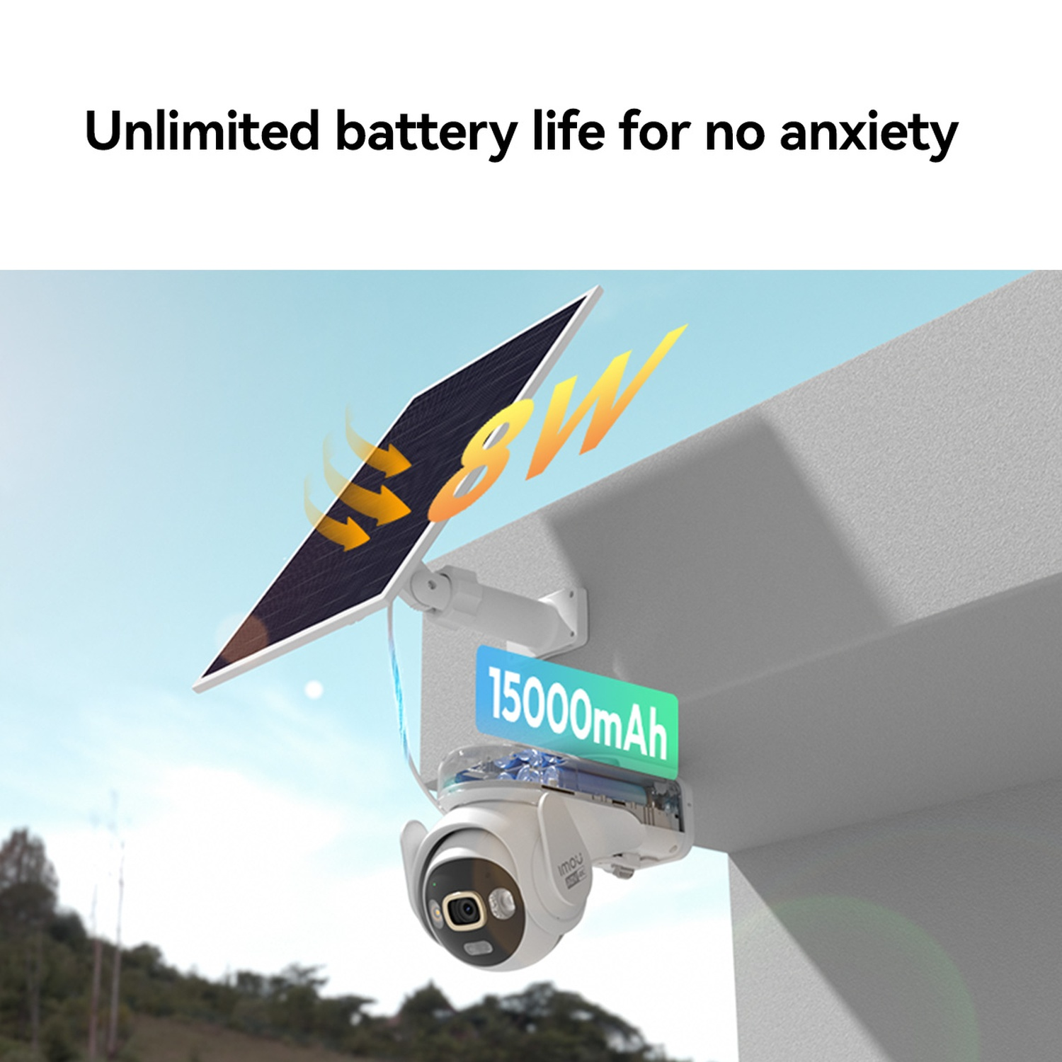 Un panneau solaire alimente une caméra de sécurité avec une batterie de 15000mAh.