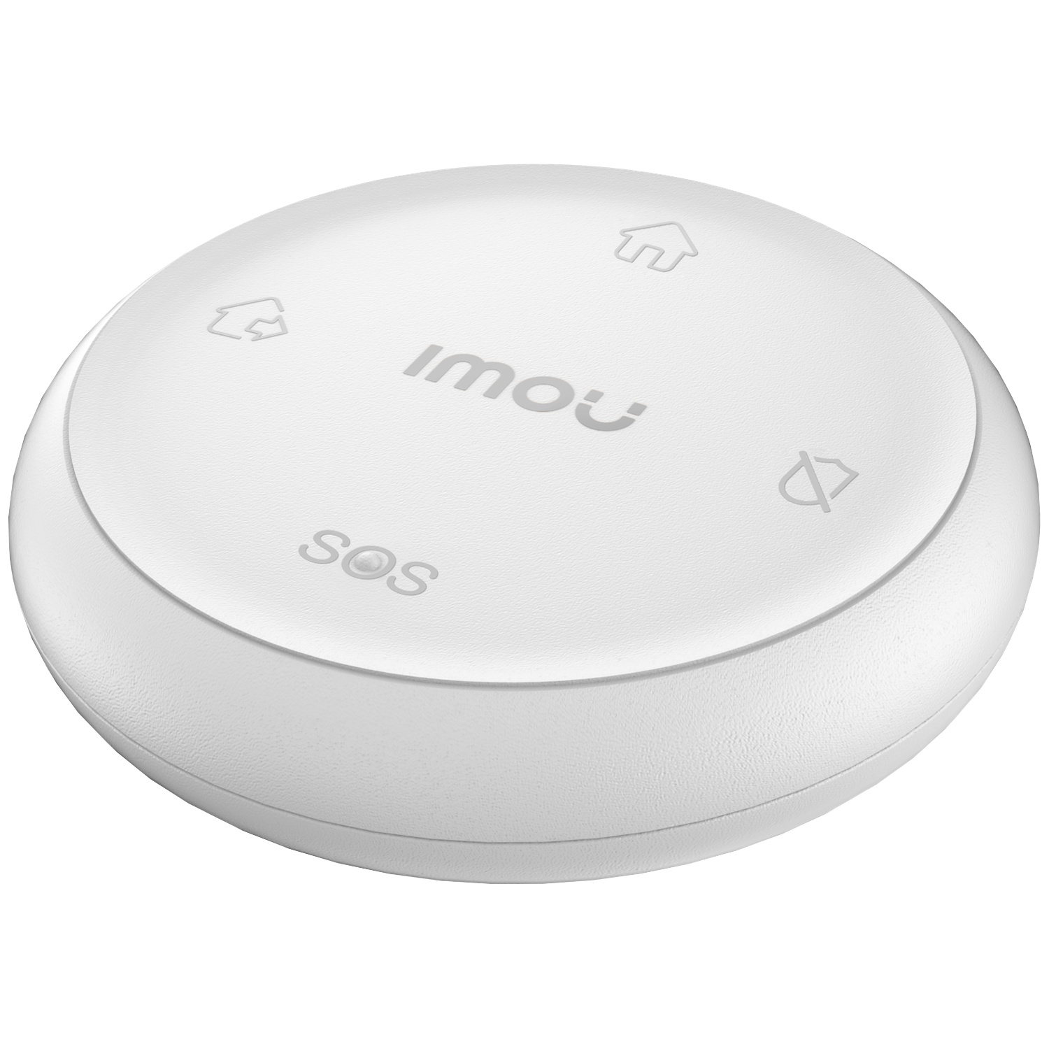Een witte ronde Imou SOS-knop met huis- en belpictogrammen.