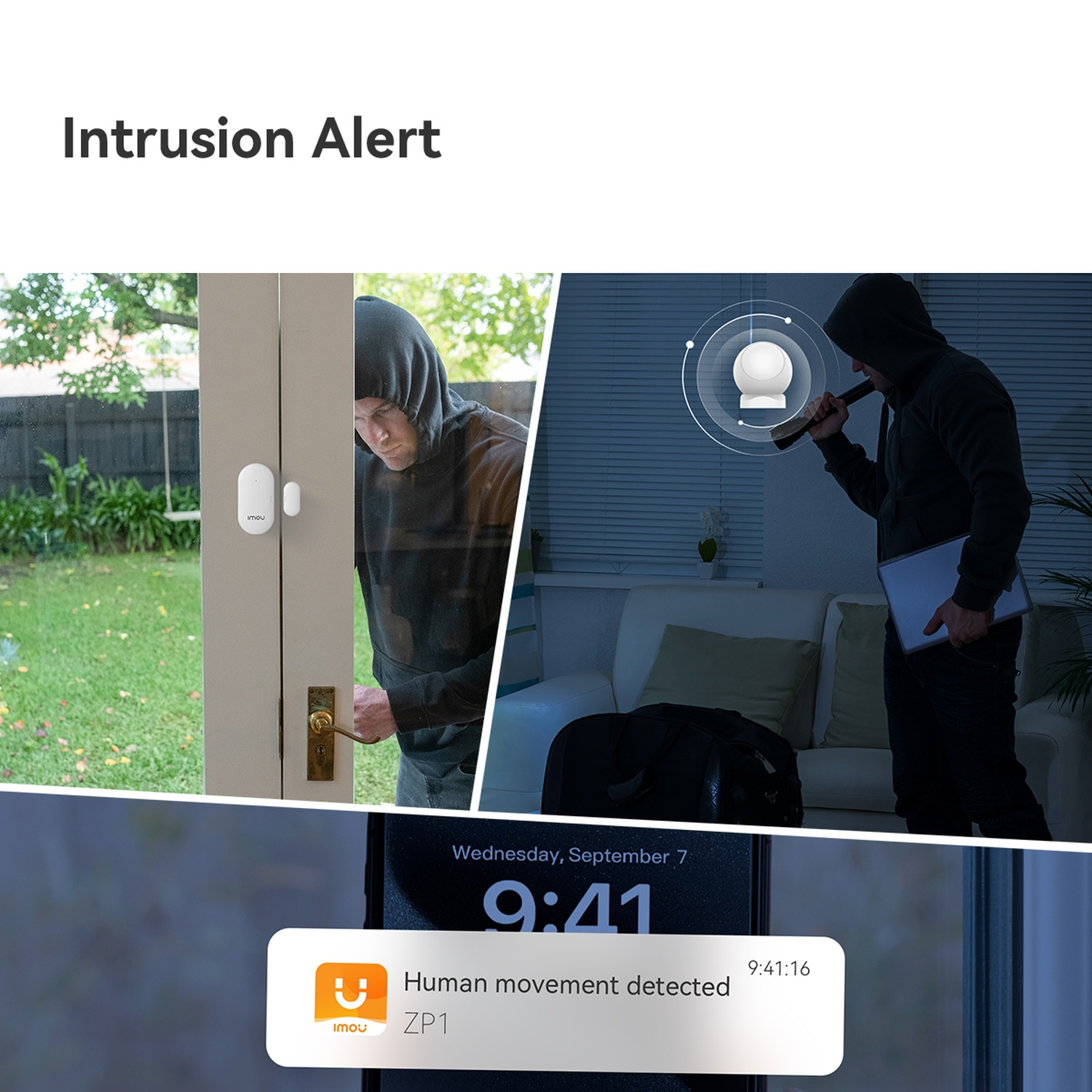 Inbraakalarm met deursensor en telefoonmelding.