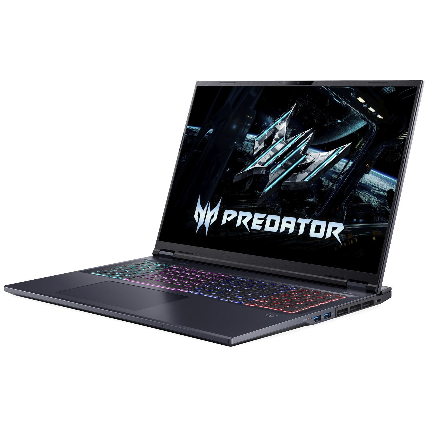 Un ordinateur portable sombre avec clavier rétroéclairé et logo Predator.