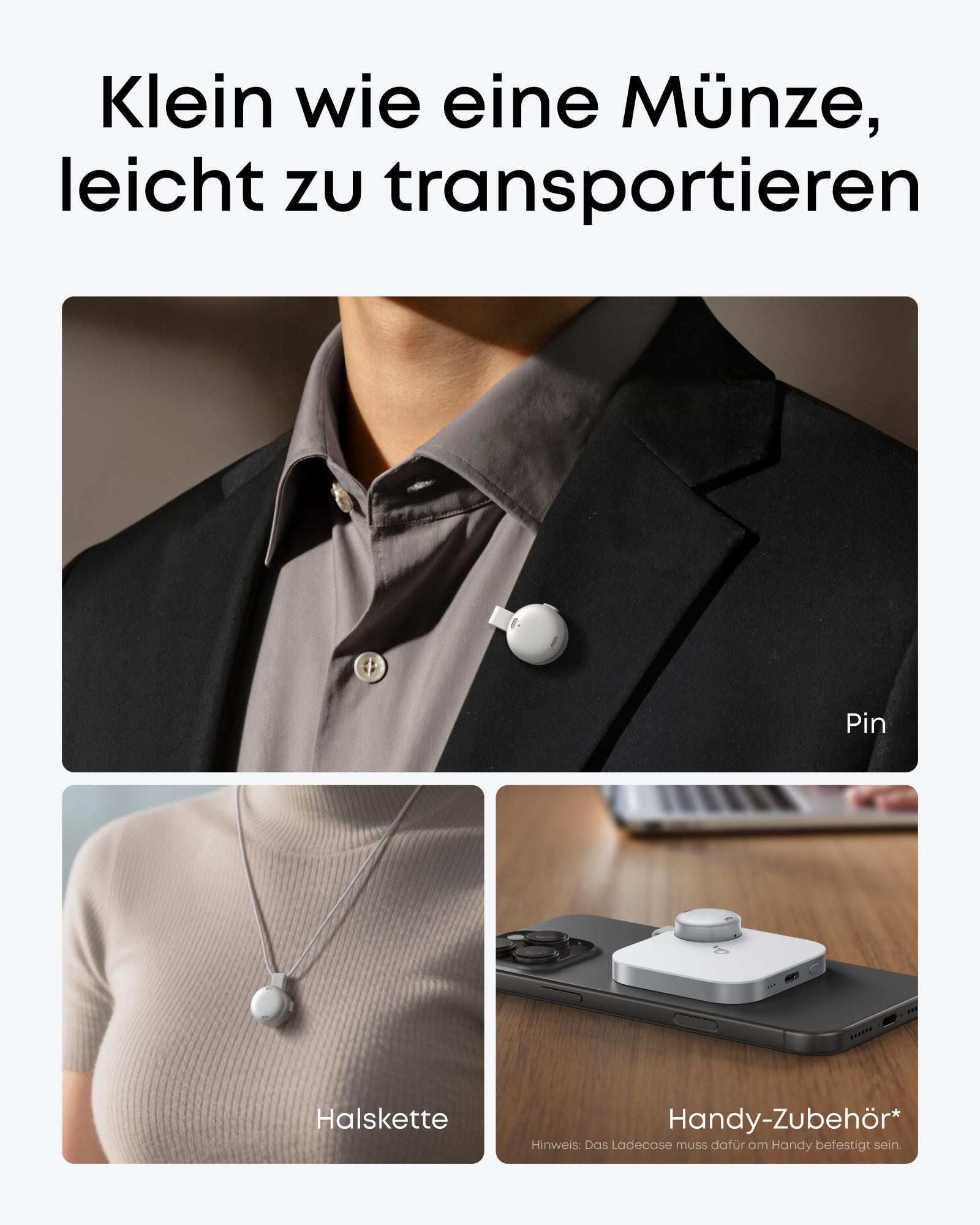 Kleines weißes Ladecase als Pin, Halskette oder Handy-Zubehör.