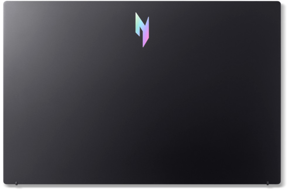Fekete laptop színes, N alakú logóval a felső középső részen.