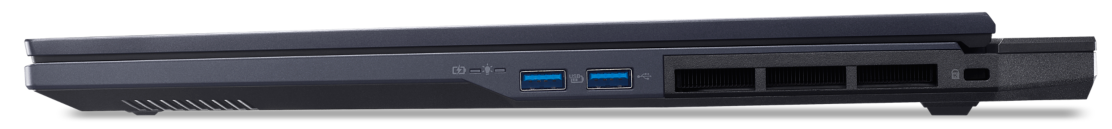 Sötétszürke laptop ház USB portokkal és szellőzőráccsal.