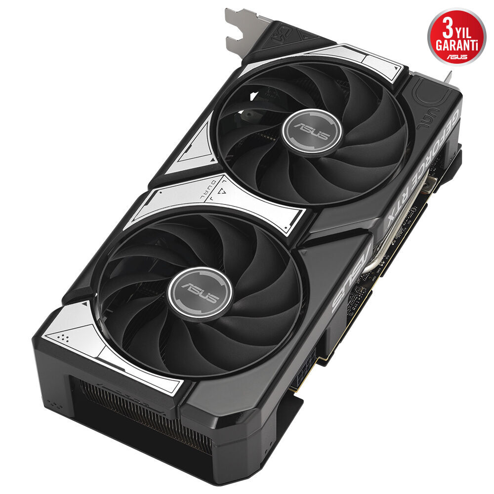 İki fanlı siyah ASUS Dual GeForce RTX ekran kartı.