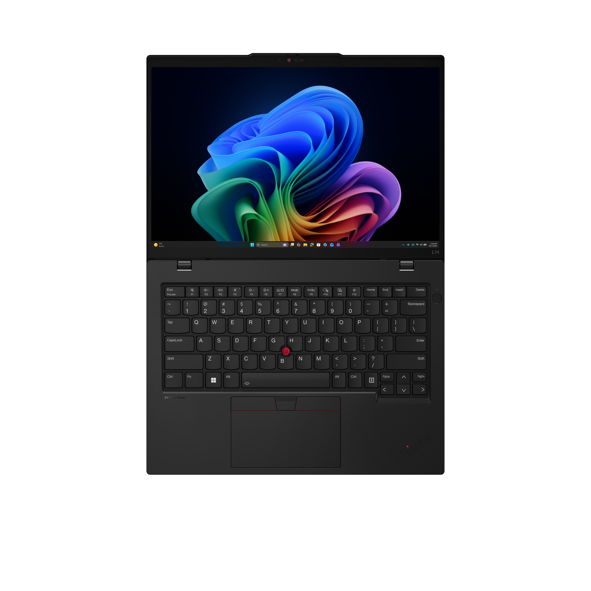 Ein schwarzer Laptop mit einem bunten Hintergrundbild auf dem Bildschirm.