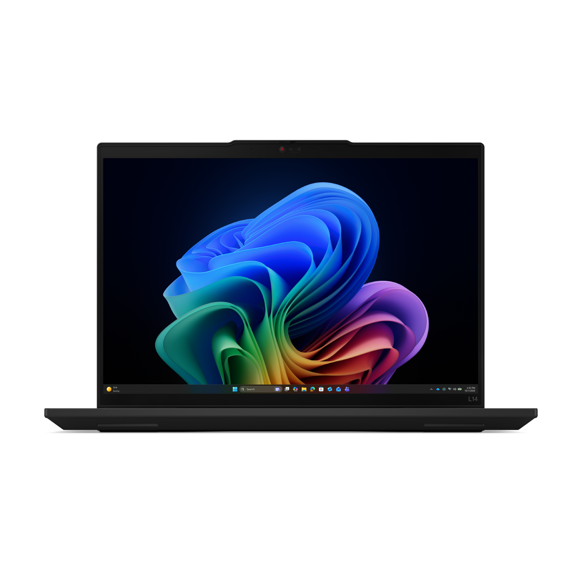 Ein schwarzer Laptop mit einem bunten Hintergrundbild auf dem Bildschirm.