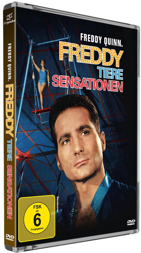 DVD-Cover mit Freddy Quinn, Zirkusartistin und Titel "Freddy Tiere Sensationen".