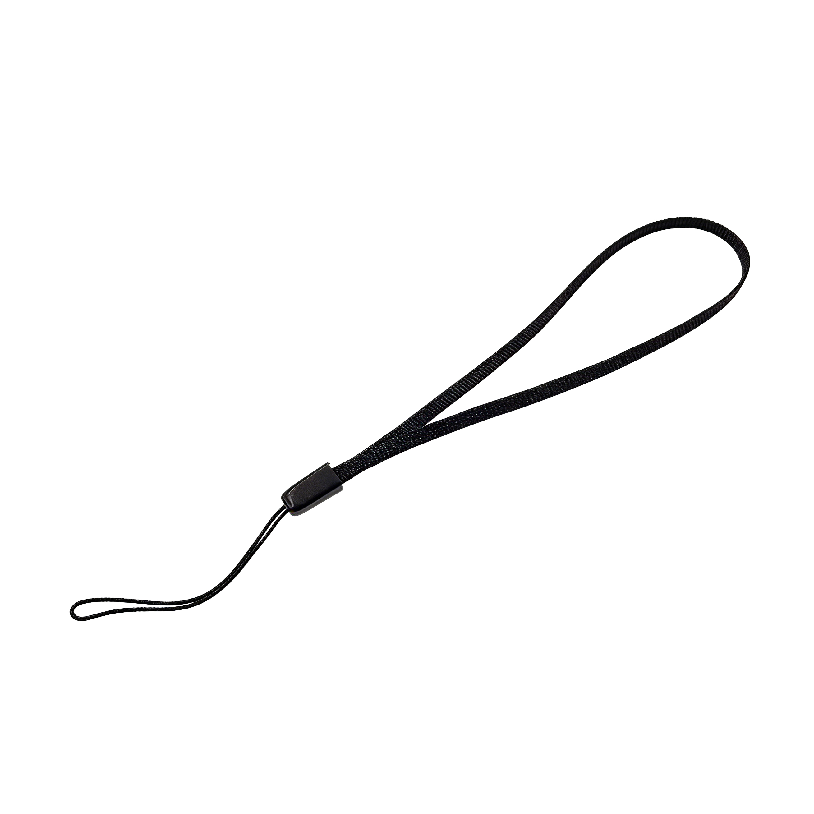 Ein schwarzes Lanyard mit einer Schlaufe und einem schwarzen Versteller.