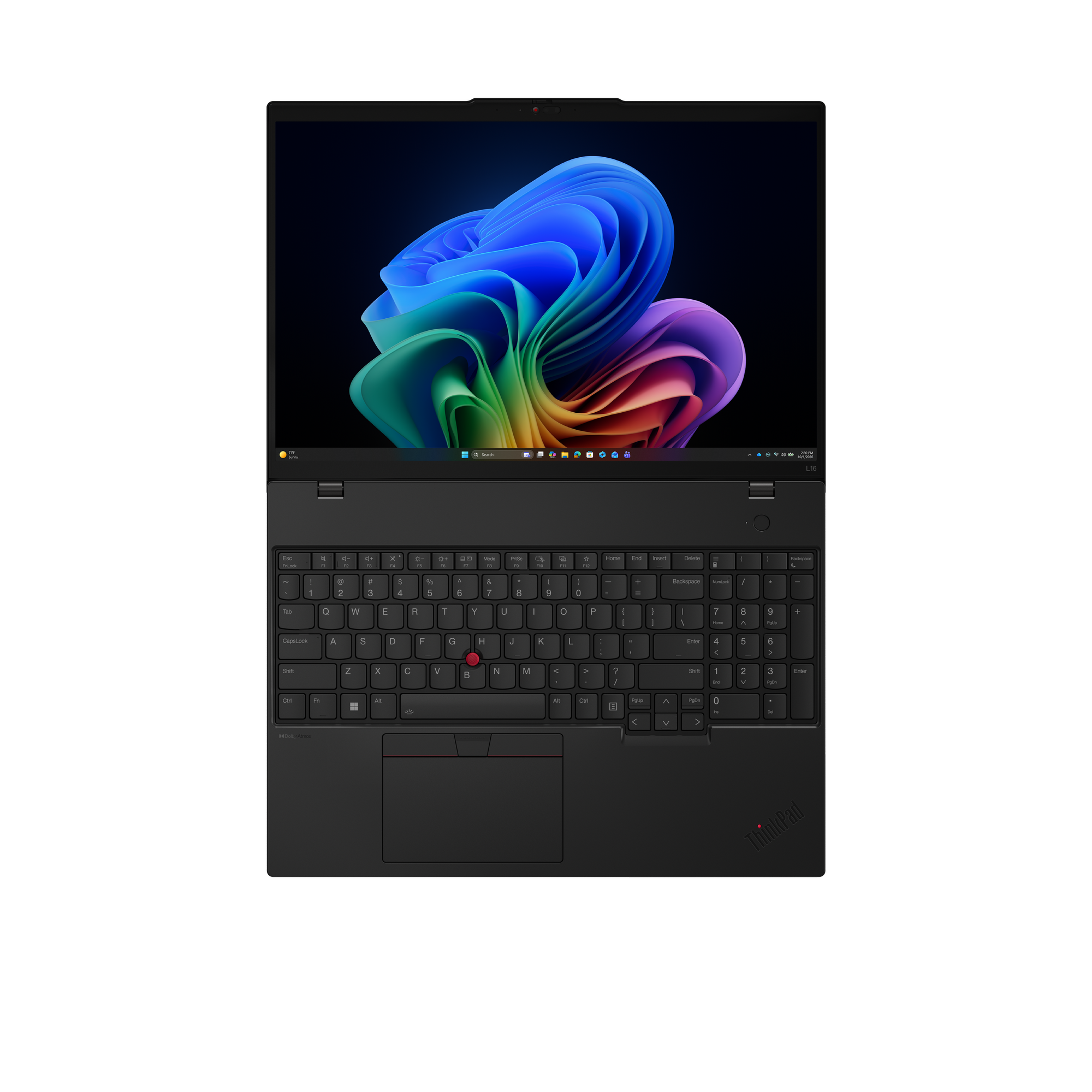 Ein offener schwarzer Laptop mit einem bunten Hintergrundbild auf dem Bildschirm.