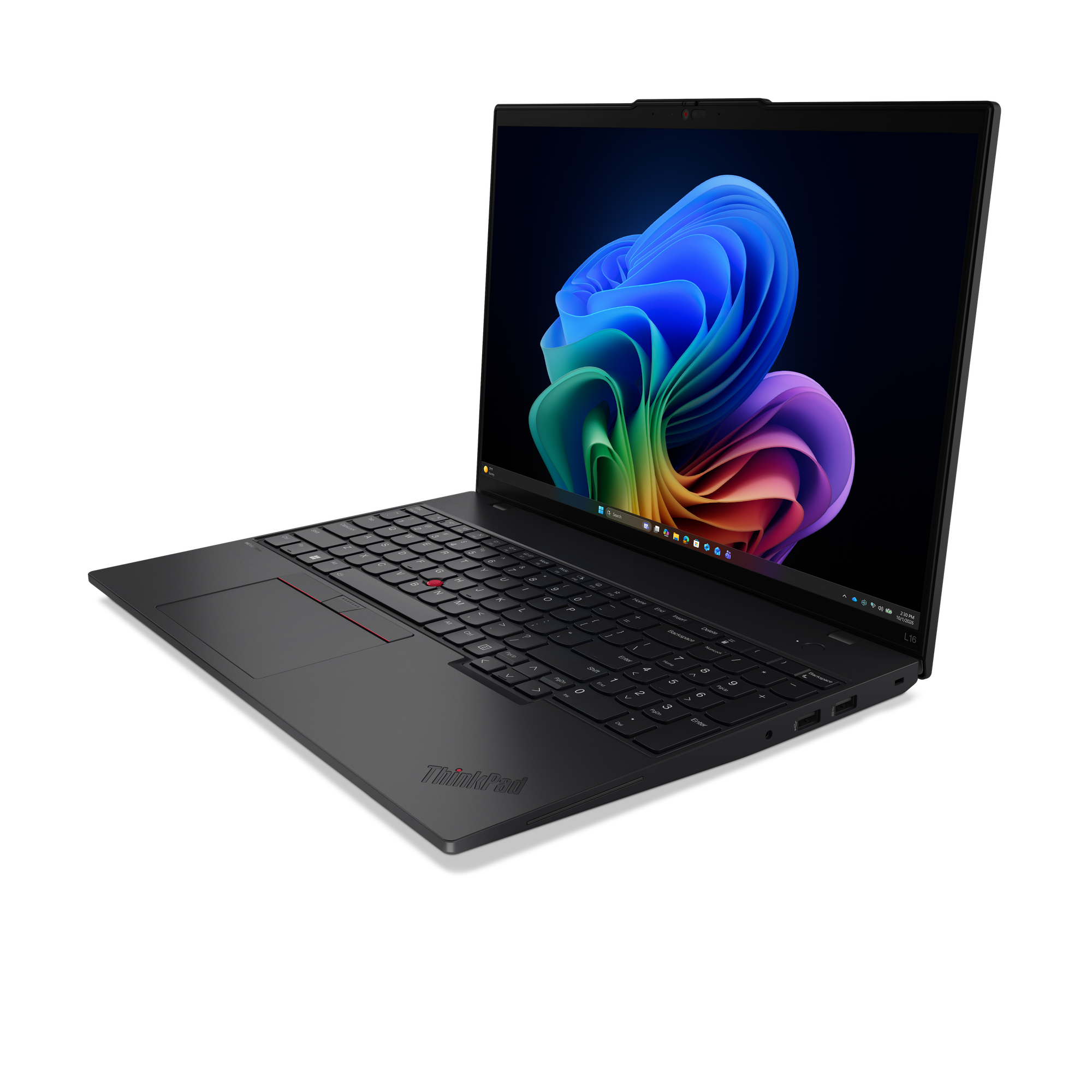 Ein offener schwarzer Laptop mit einem bunten Hintergrundbild auf dem Bildschirm.