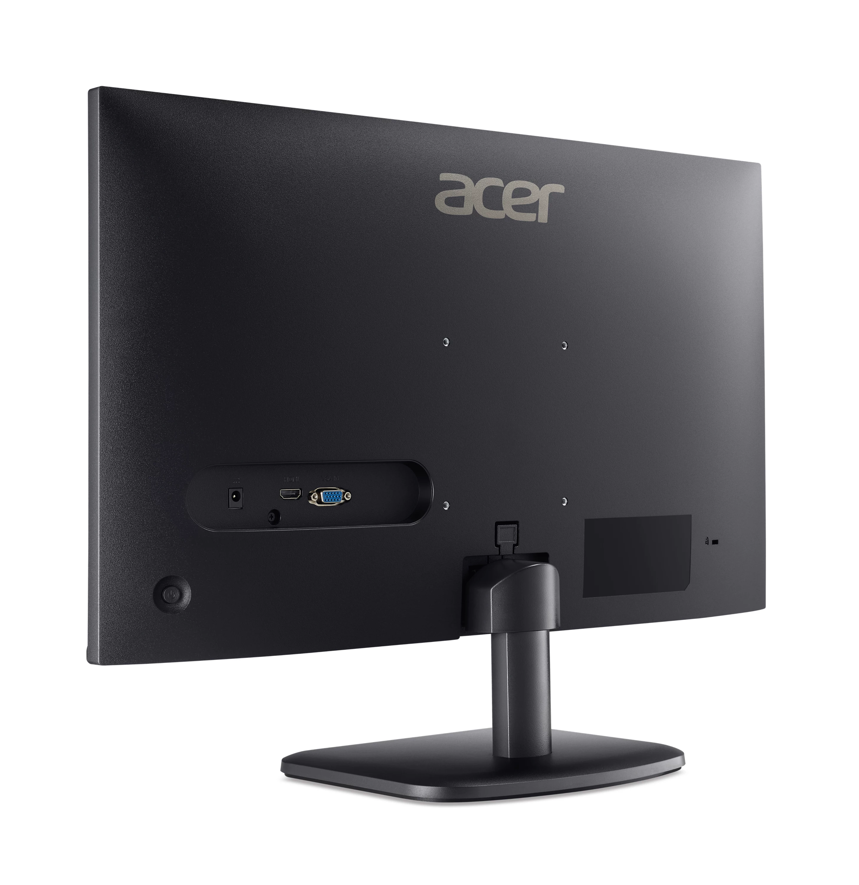 Rückseite eines schwarzen Acer-Monitors mit Anschlüssen und Standfuß.