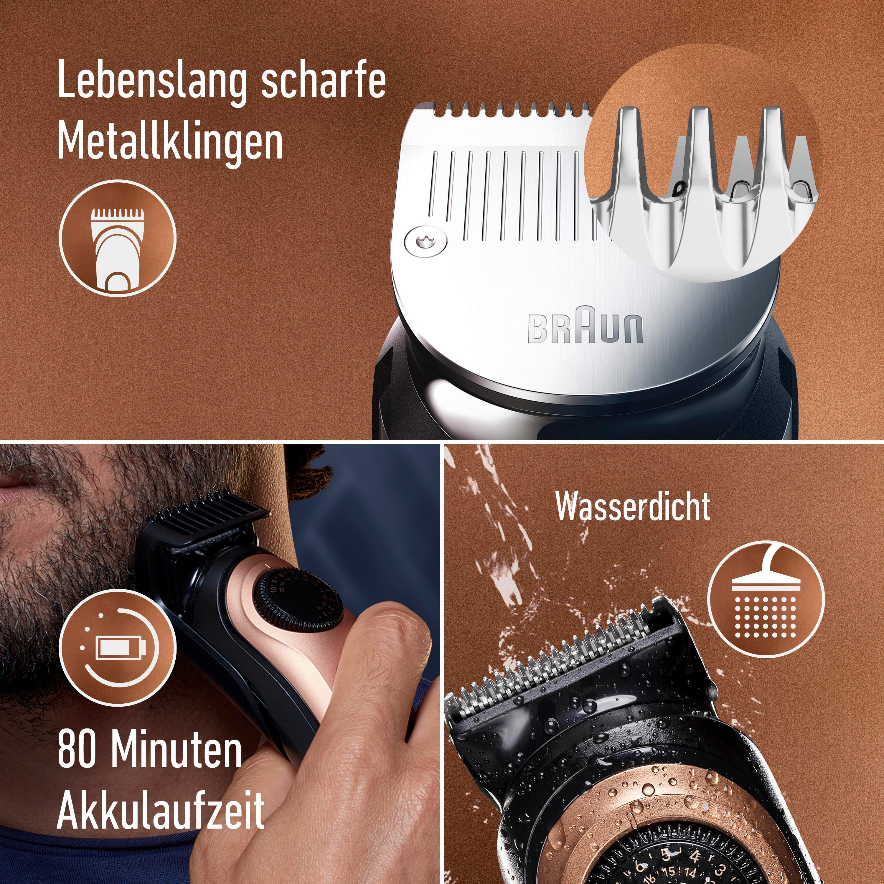 Braun Trimmer: Metallklingen, 80 Min Akku, wasserdicht.
