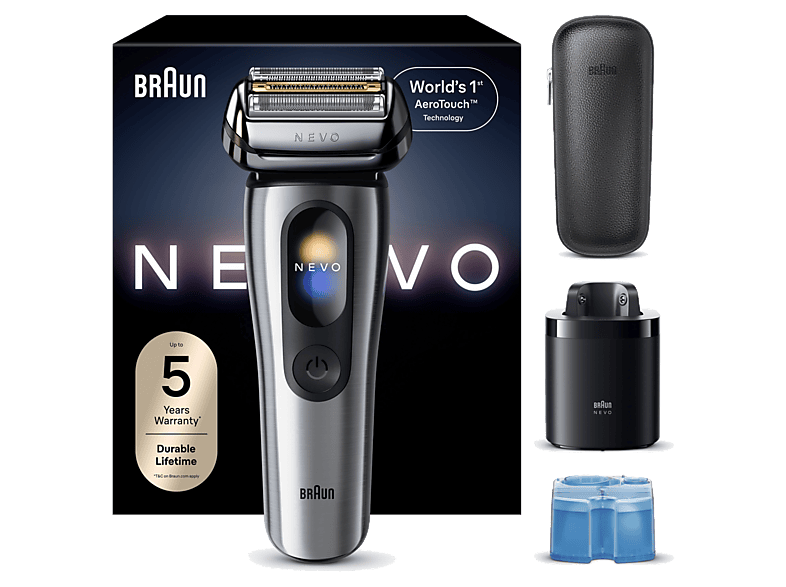 Braun Nevo 15000cc Elektrorasierer (Akkubetrieb, Silber, Nevo Scherkopf mit AeroTouch-Rasiertechnologie)