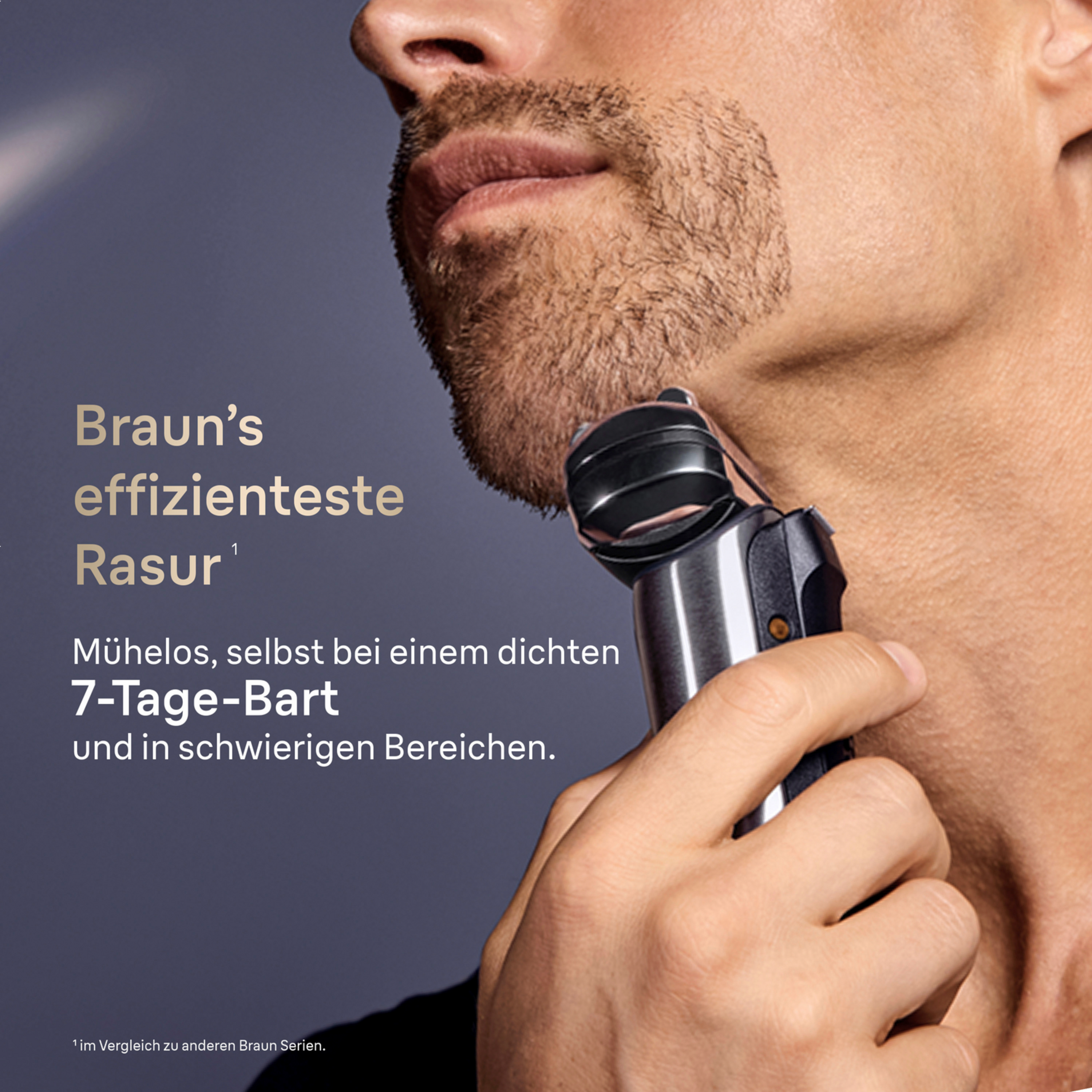 Ein Mann rasiert seinen 7-Tage-Bart mit einem Braun Rasierer.