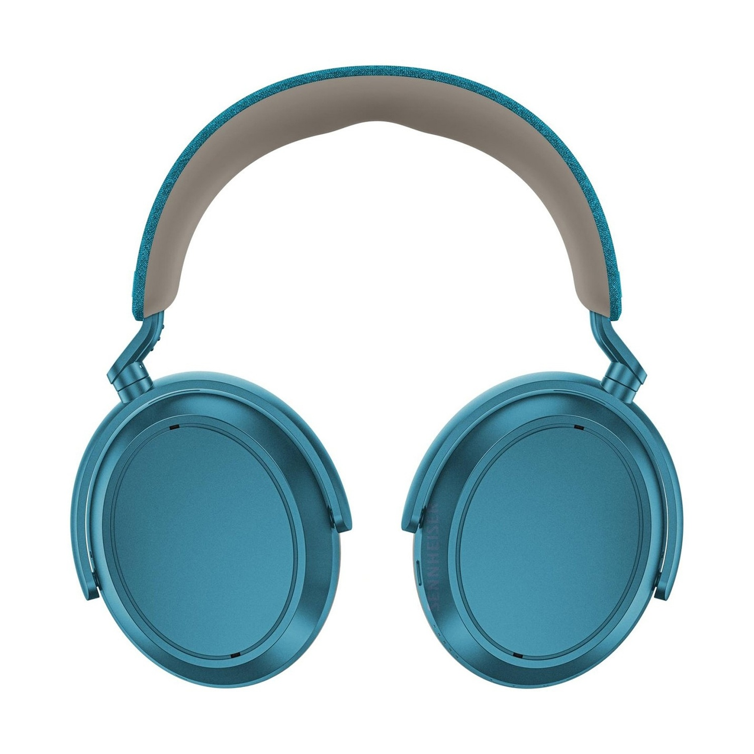 Cuffie blu con archetto beige e blu su sfondo bianco.