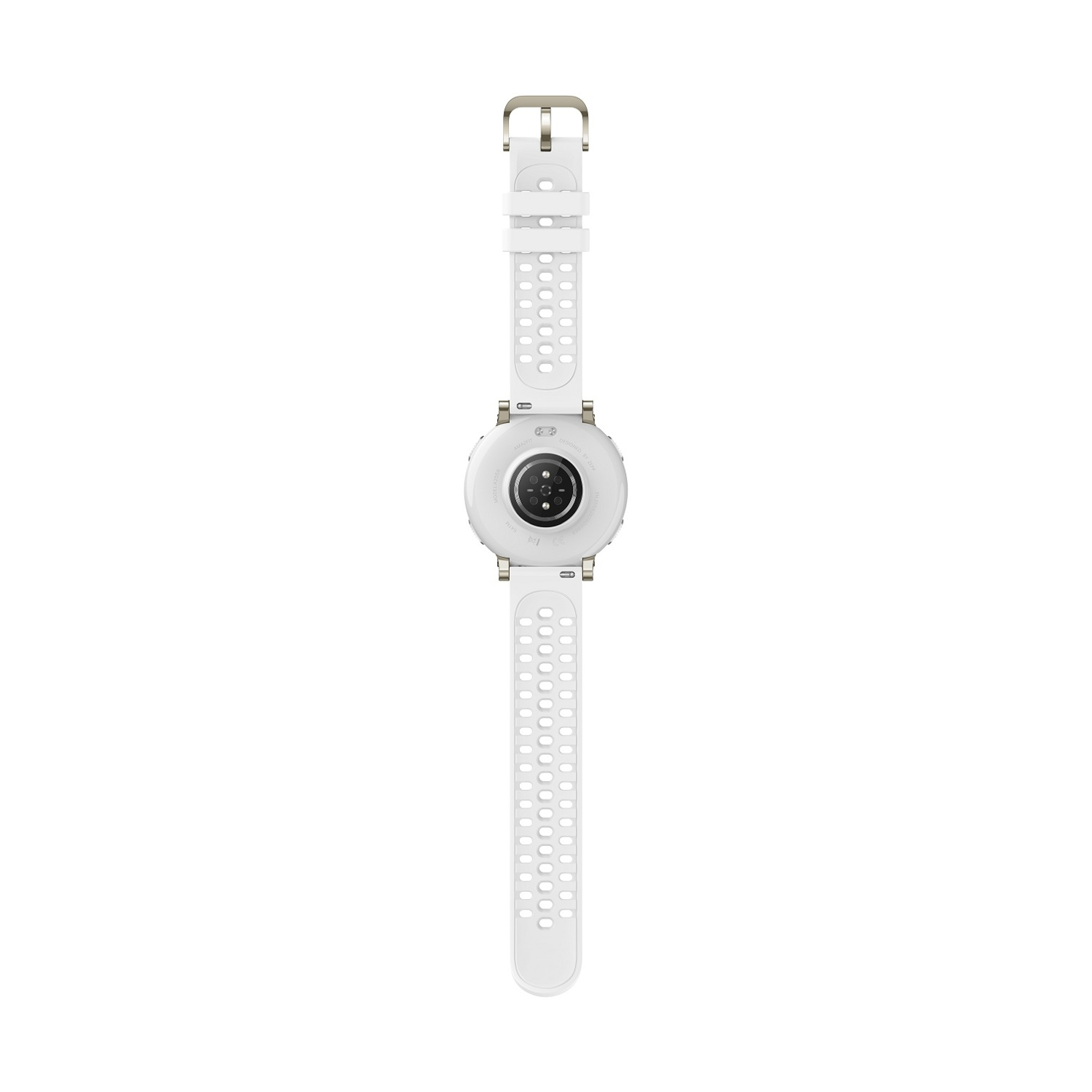 Orologio smart bianco con cinturino traforato e fibbia argento.