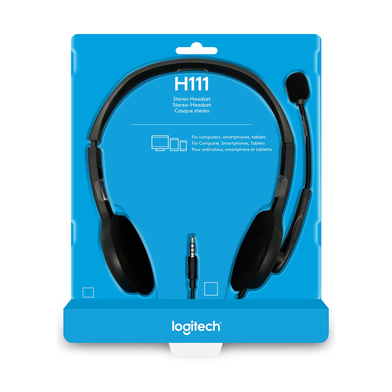 Cuffie stereo Logitech H111 con microfono in confezione.