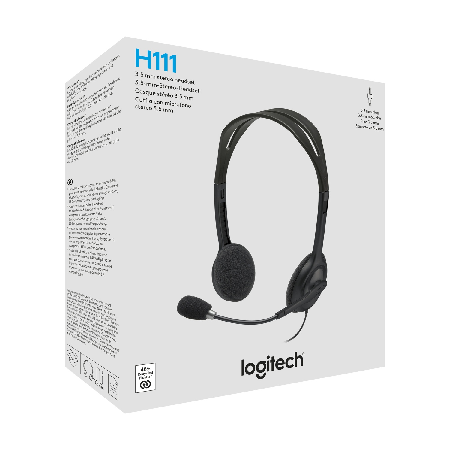 Cuffie stereo Logitech H111 nere con microfono e spinotto da 3,5 mm.