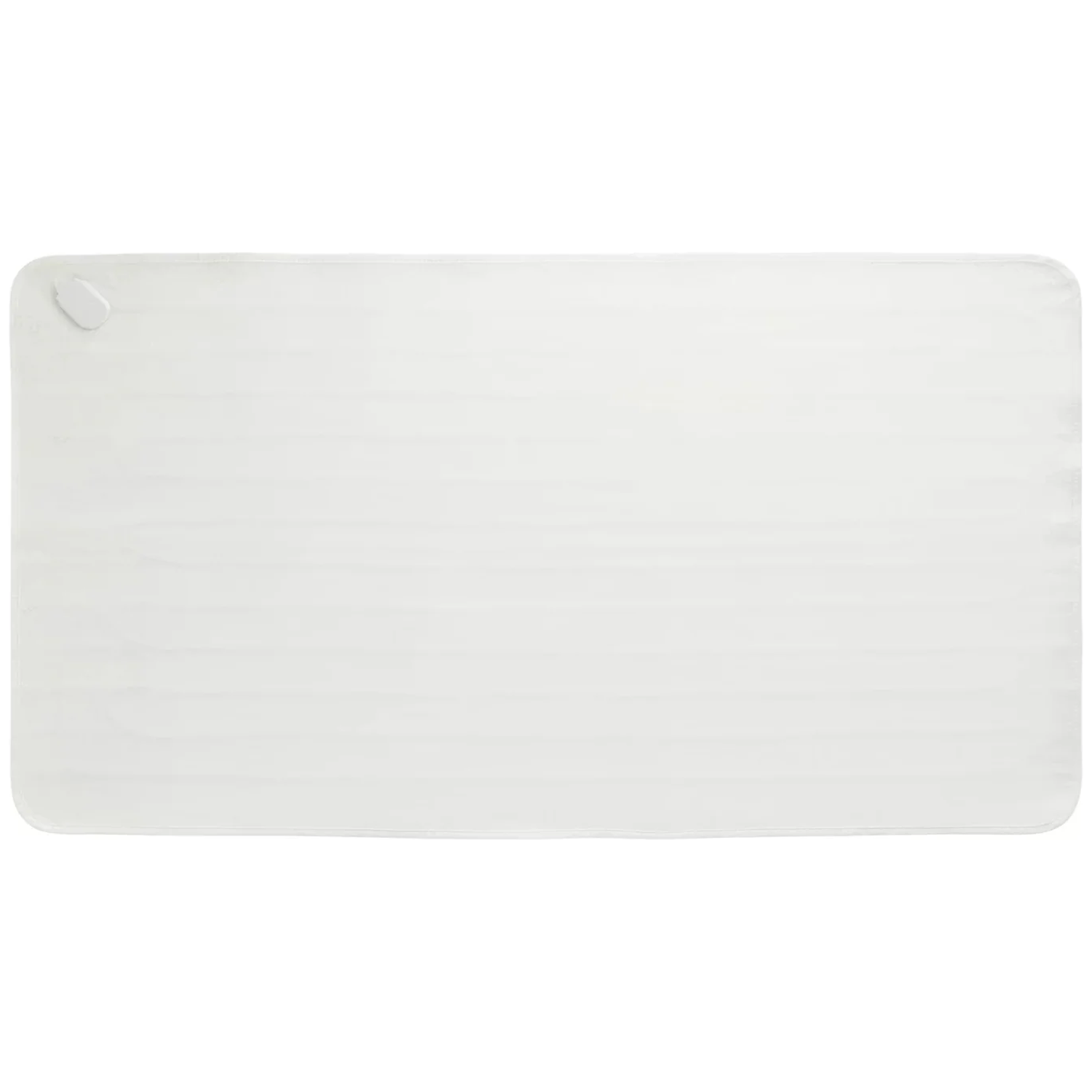 Een witte, rechthoekige mat met afgeronde hoeken en een kleine witte knop.