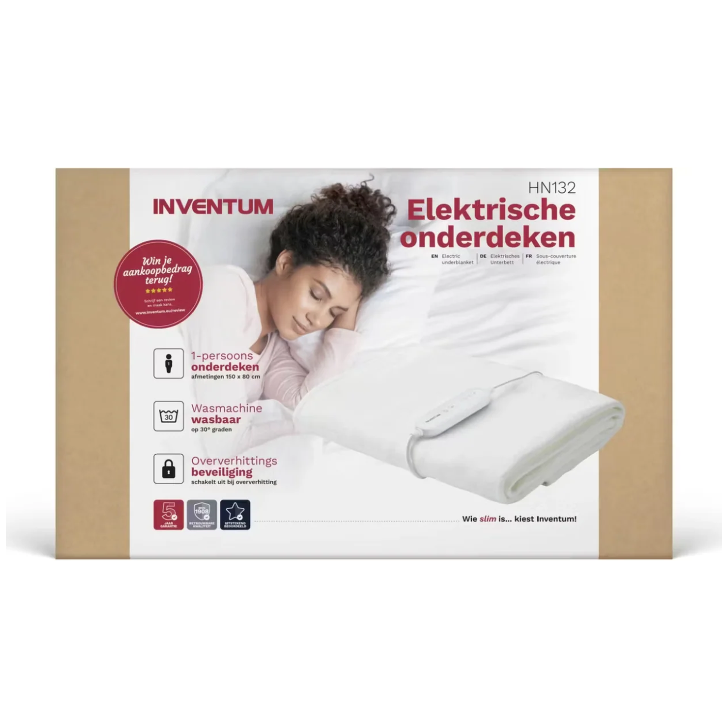 Inventum elektrische onderdeken met een slapende vrouw. Afmetingen 150x80cm.