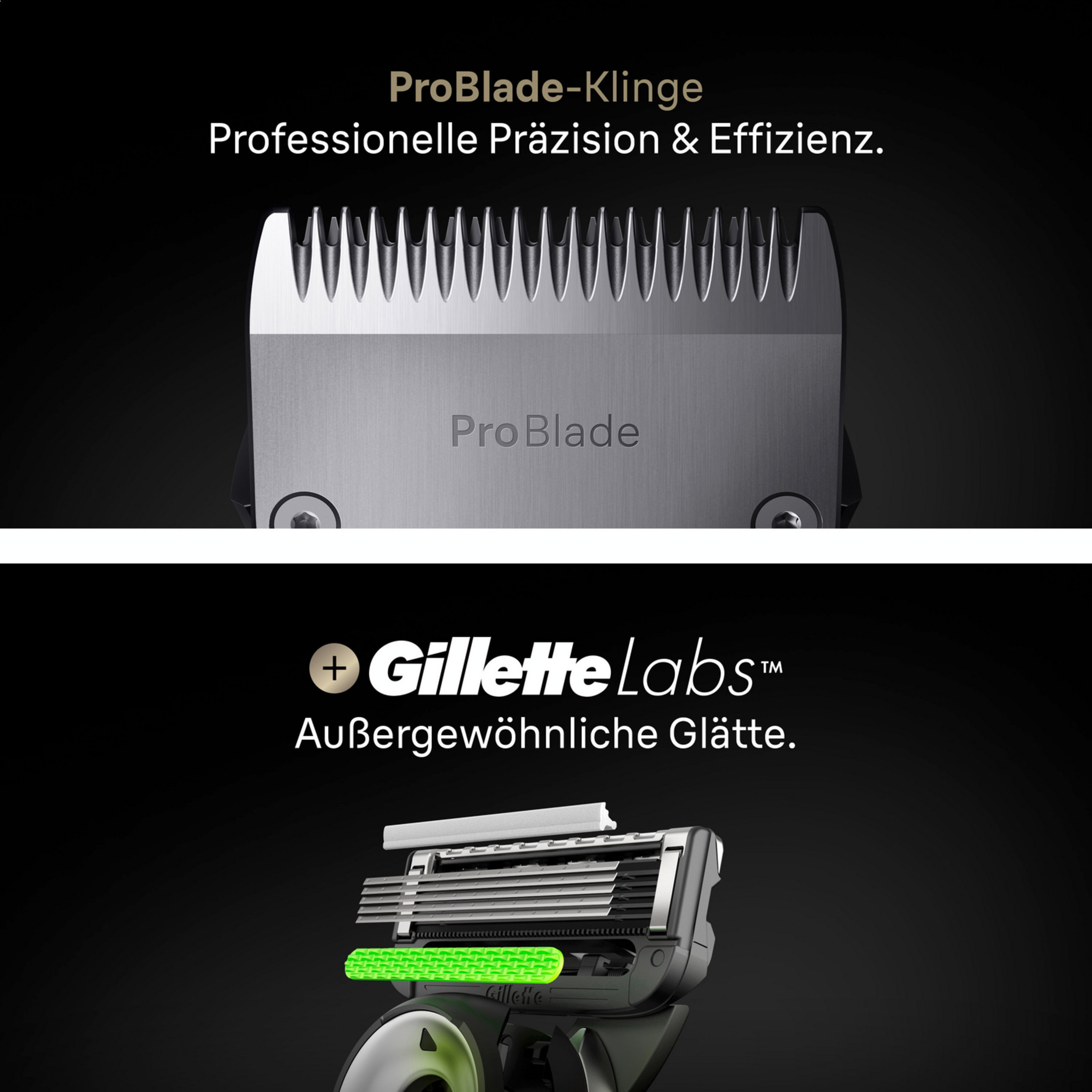 Nahaufnahme einer ProBlade-Klinge und eines Gillette Labs Rasierers.