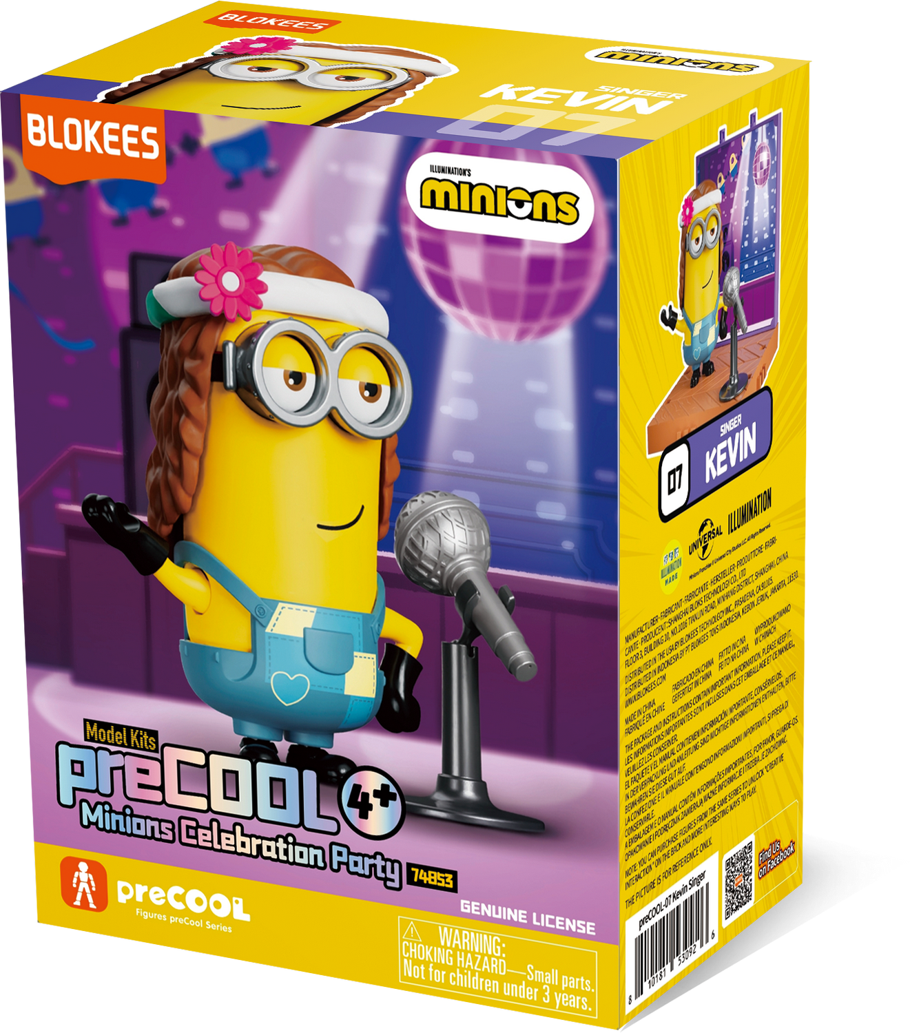 Minion Kevin como cantante con micrófono en un escenario de fiesta, embalaje de kit.