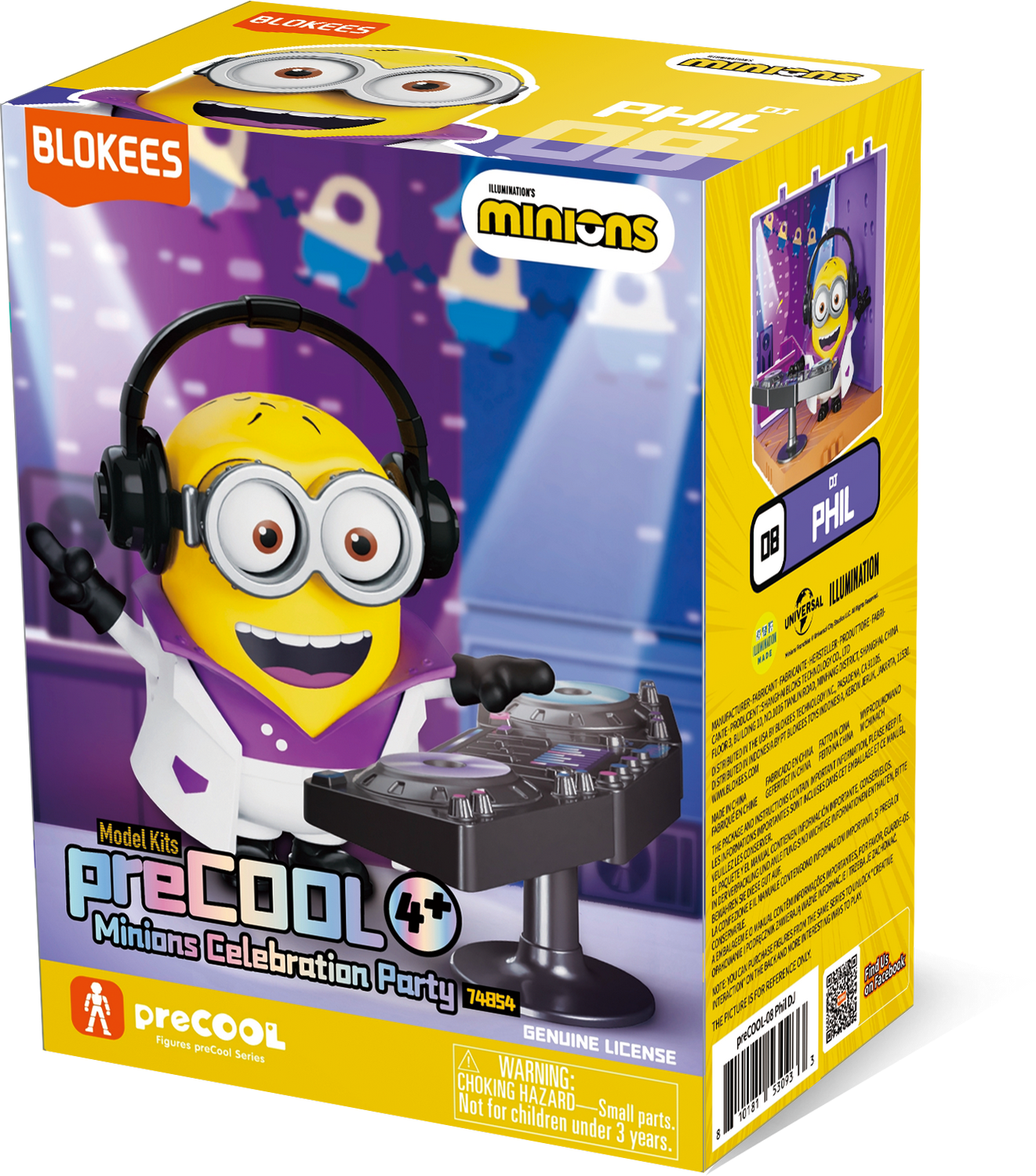 Caja de un kit de modelo Minions DJ Phil, con auriculares y plato giratorio.