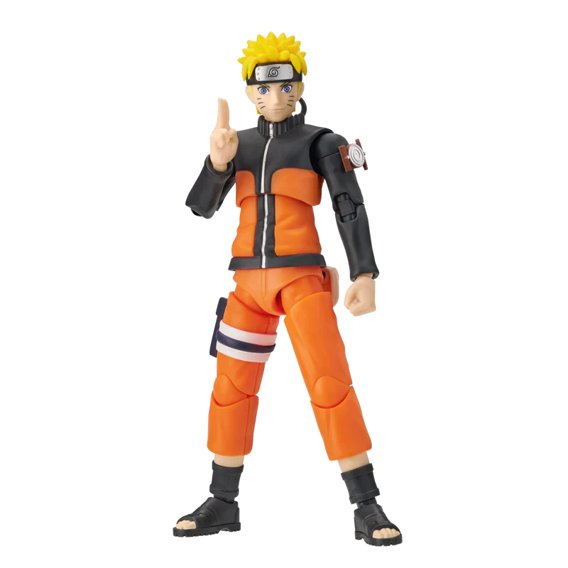 Figura de Naruto con traje naranja y chaqueta negra, levantando un dedo.