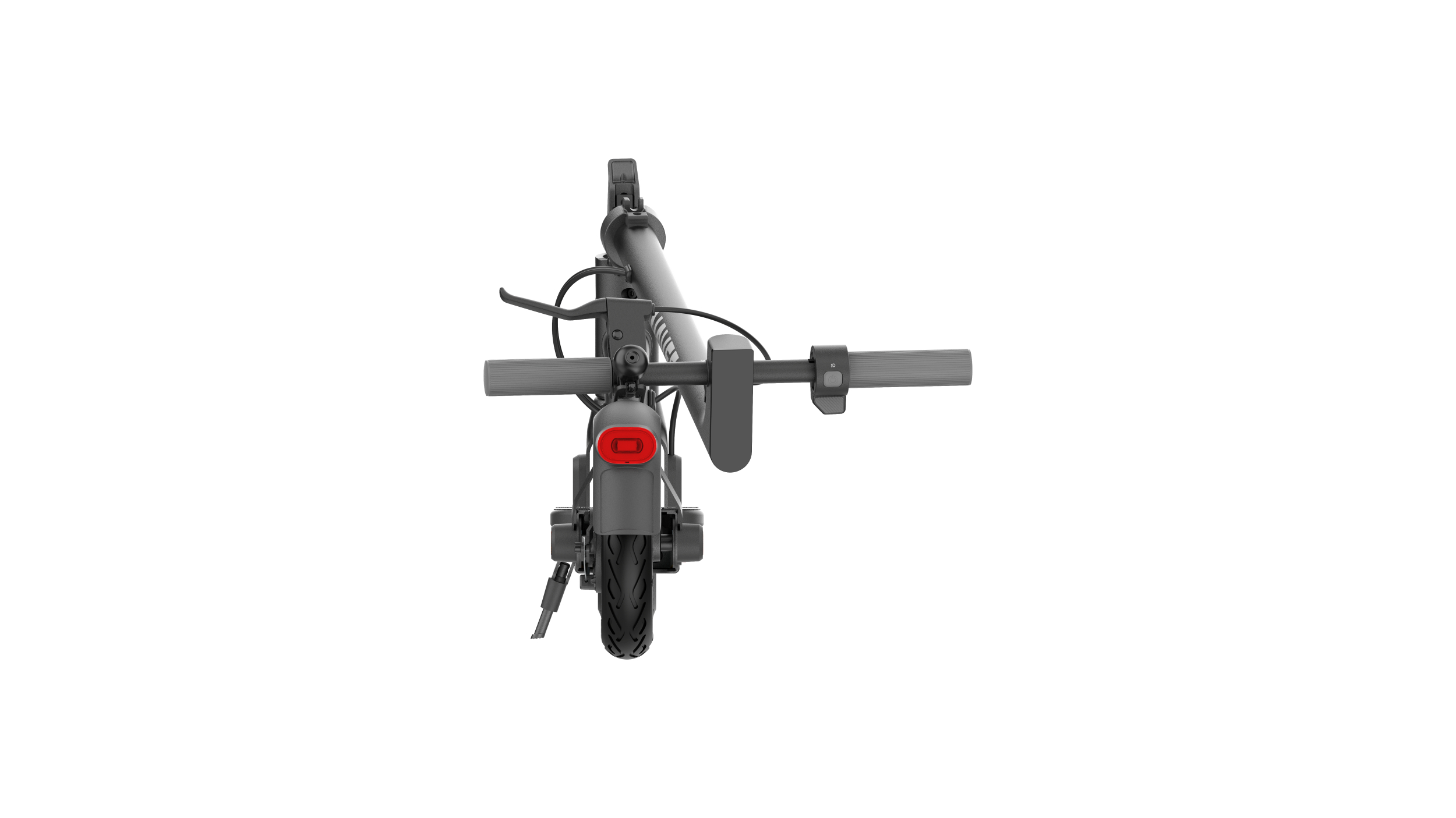 Grauer Elektroroller mit Rücklicht, Lenker und Rad.
