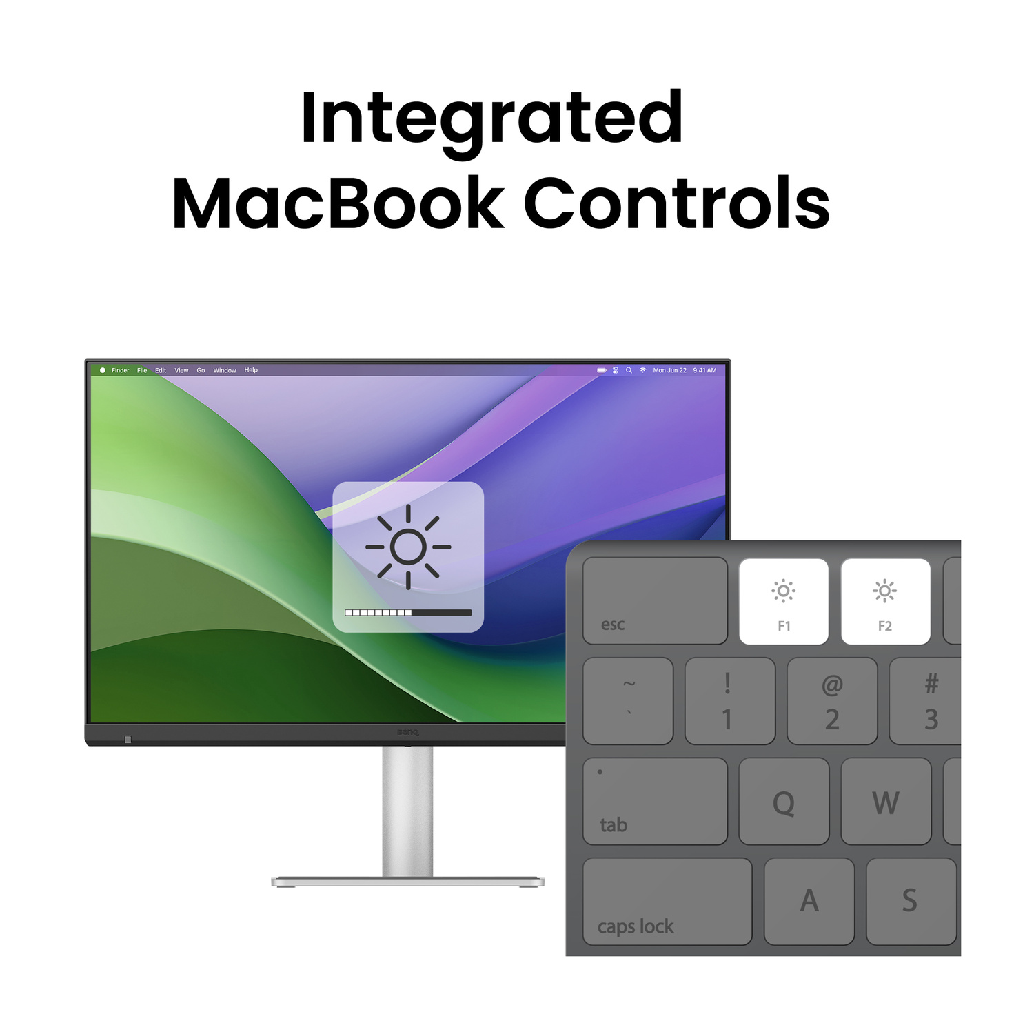 Uno schermo MacBook con un cursore di luminosità e una tastiera.