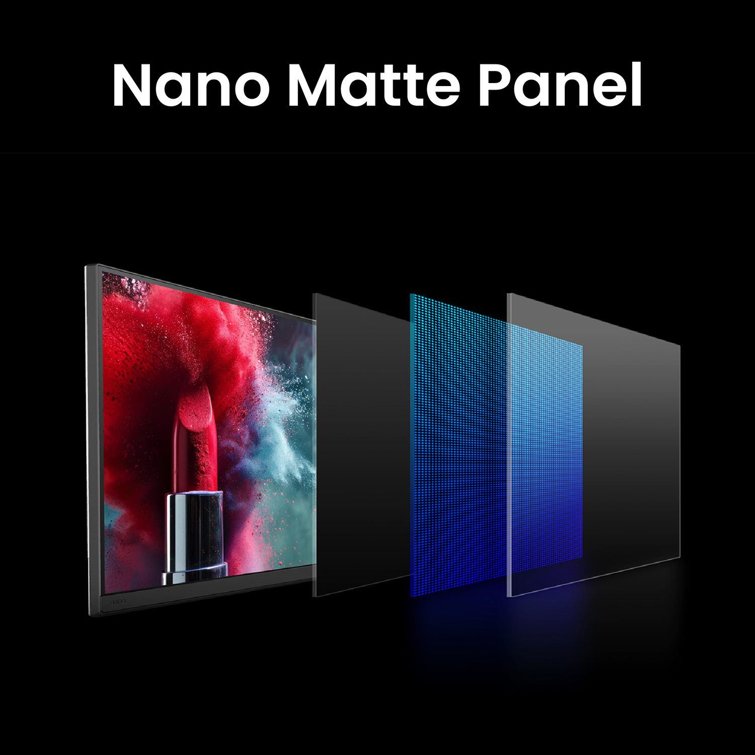 Un monitor mostra un rossetto; accanto ci sono strati di pixel.