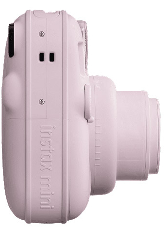 Una cámara instantánea rosa con la marca "Instax mini".