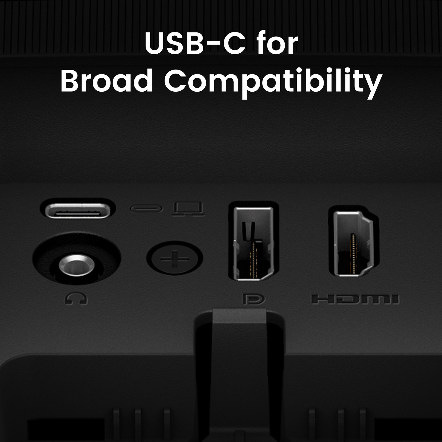 Primo piano delle porte: USB-C, jack cuffie, HDMI.
