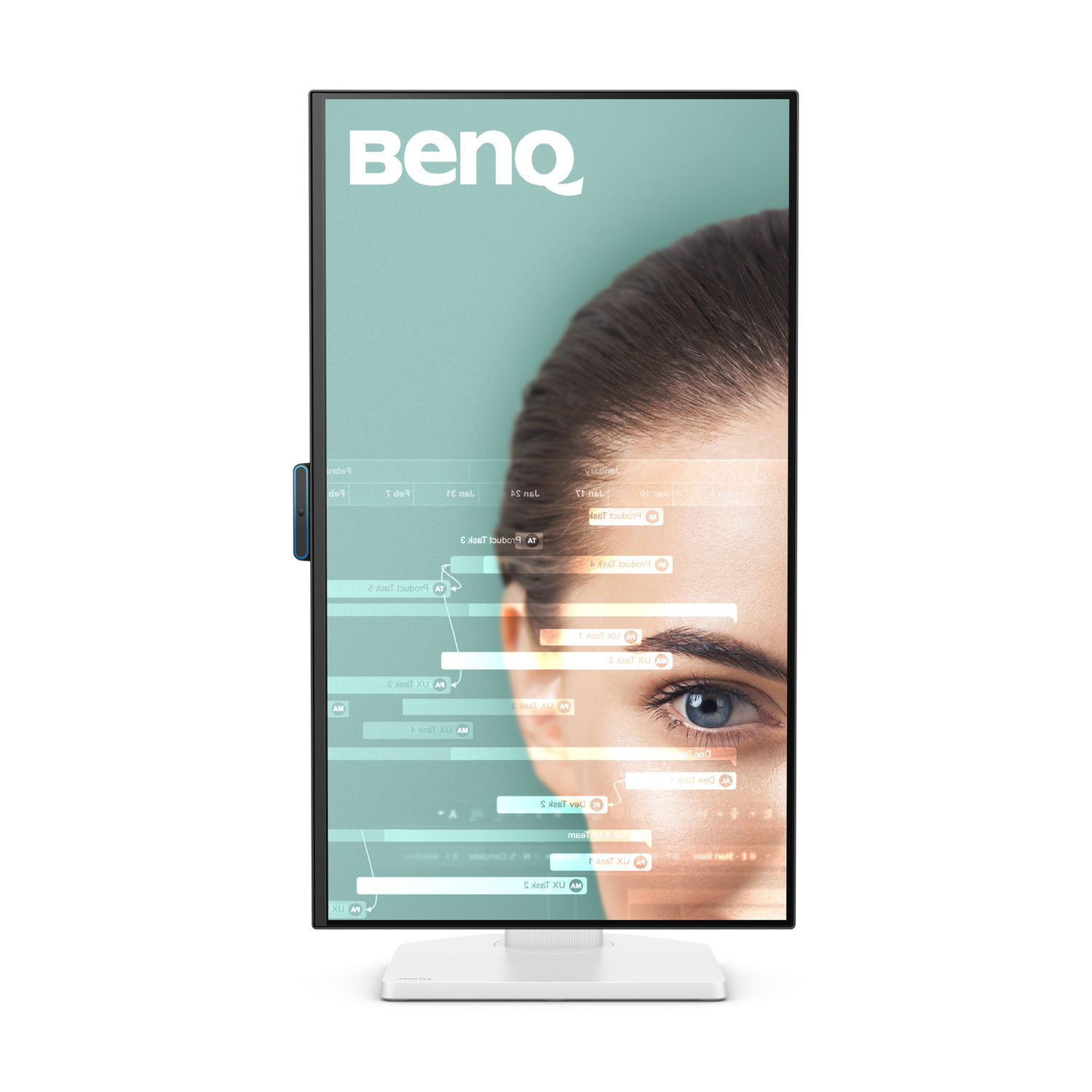 Un monitor BenQ mostra un occhio con sovrapposizioni digitali e il logo BenQ.