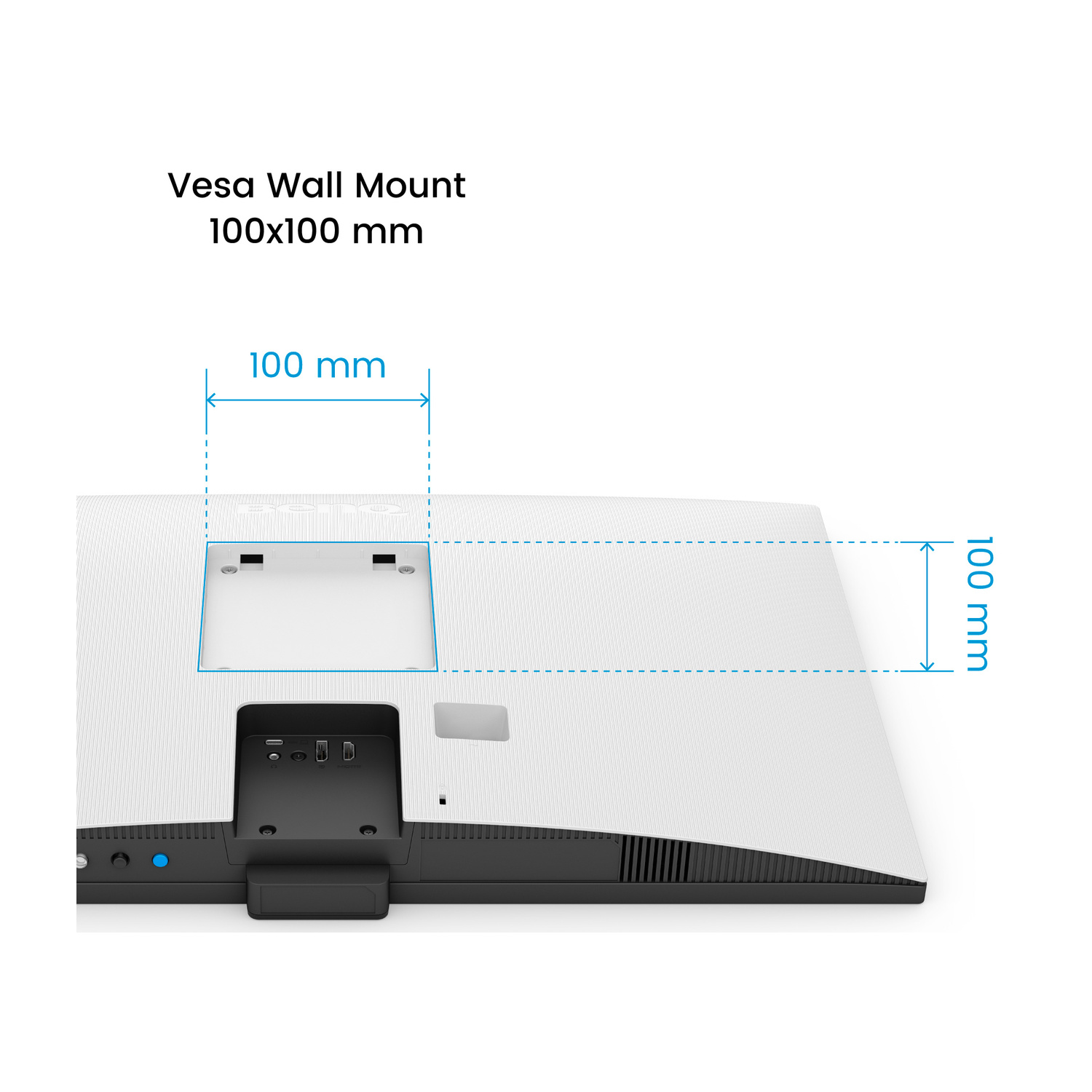 Retro del monitor che mostra le dimensioni del supporto Vesa 100x100 mm.