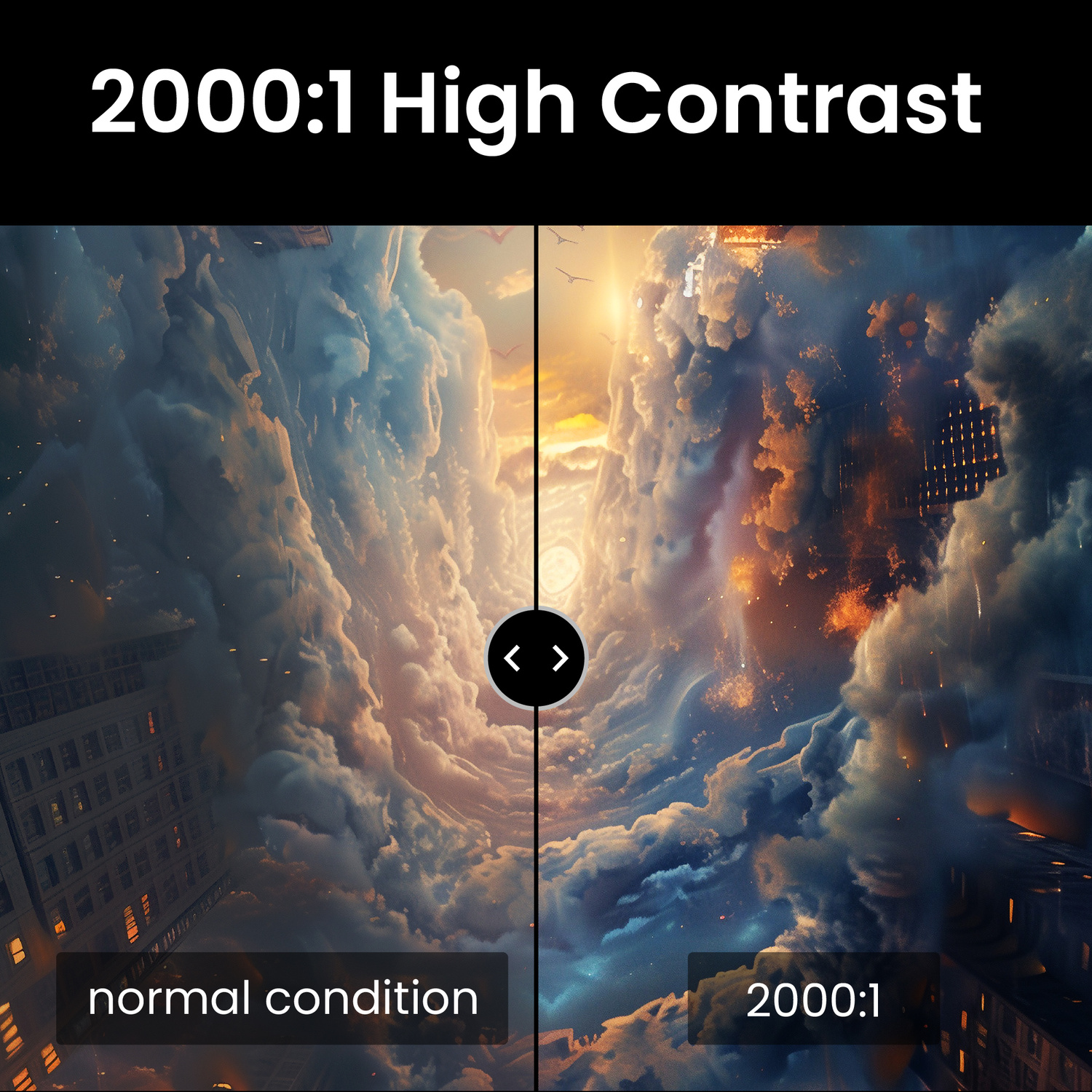 Confronto tra condizione normale e contrasto 2000:1 con cielo drammatico.