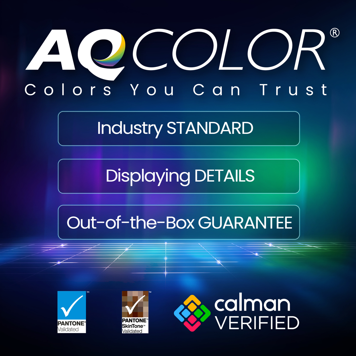 Logo ACCOLOR con testo; Standard di settore, visualizzazione dettagli, garanzia immediata.