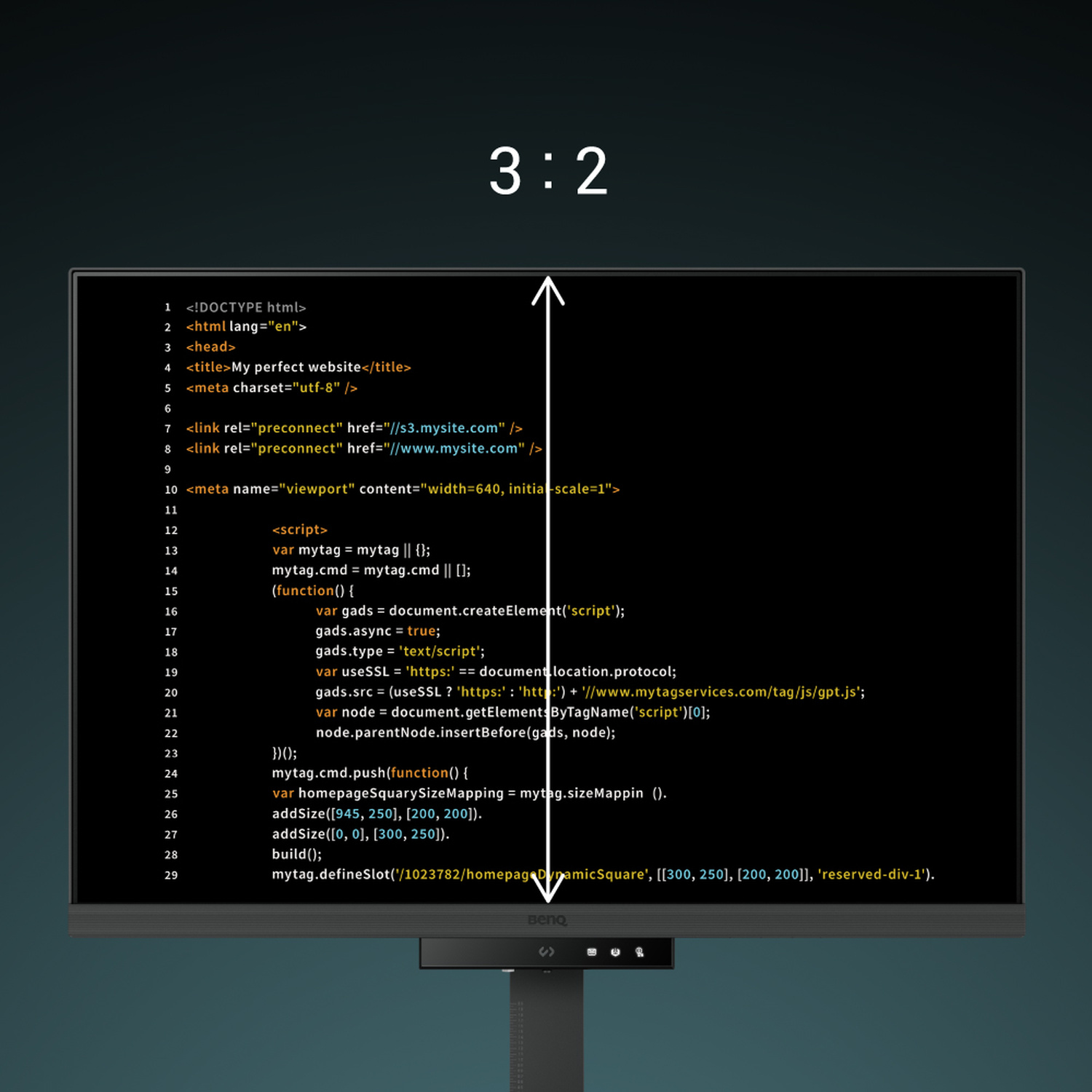 Un monitor di computer mostra codice su sfondo scuro con proporzioni 3:2.