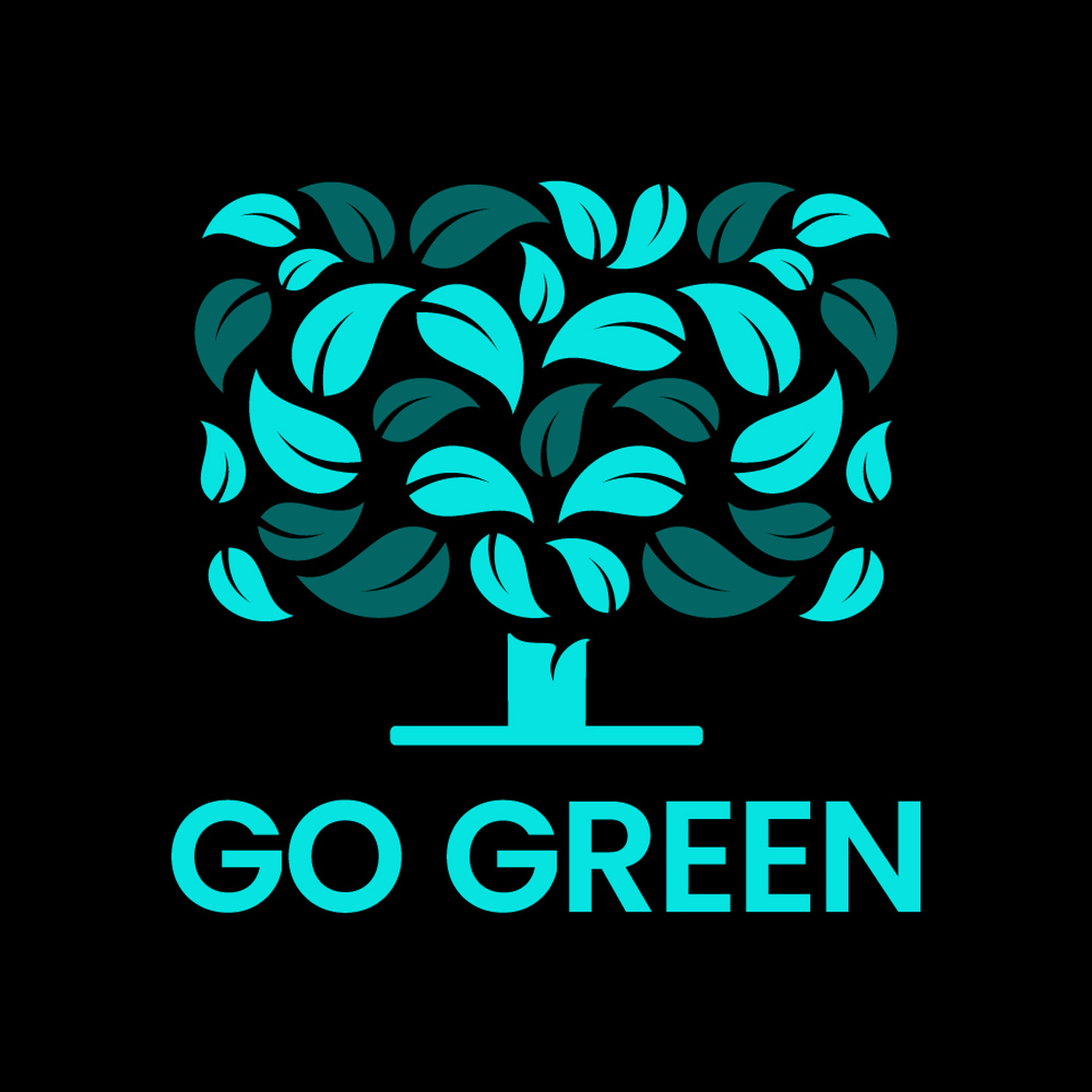 Un albero di foglie verde acqua sopra il testo "GO GREEN".