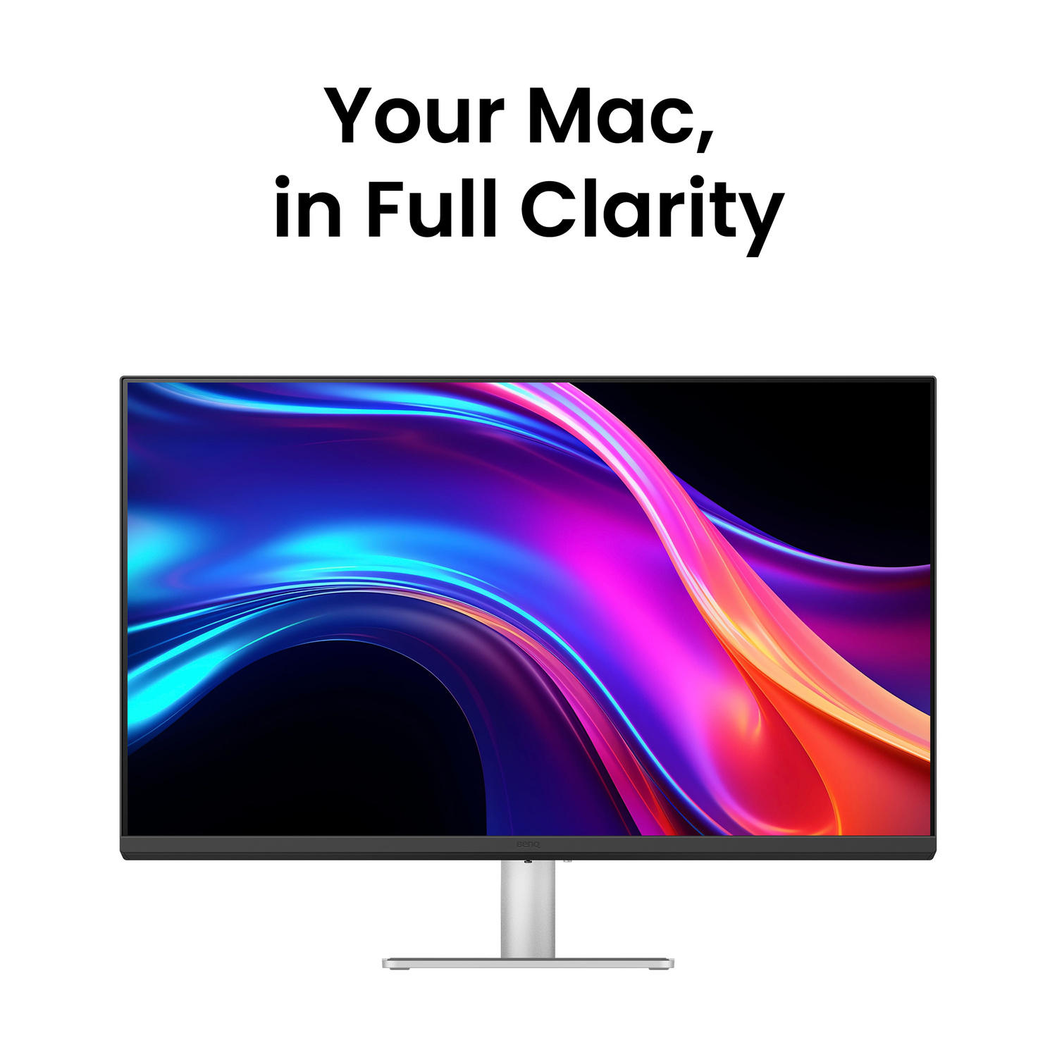 Un monitor moderno che visualizza uno sfondo astratto e colorato.