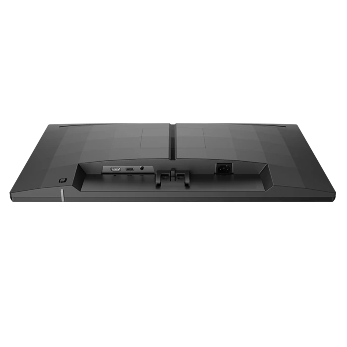 Parte trasera de un monitor negro mostrando puertos: USB, HDMI, audio y alimentación.