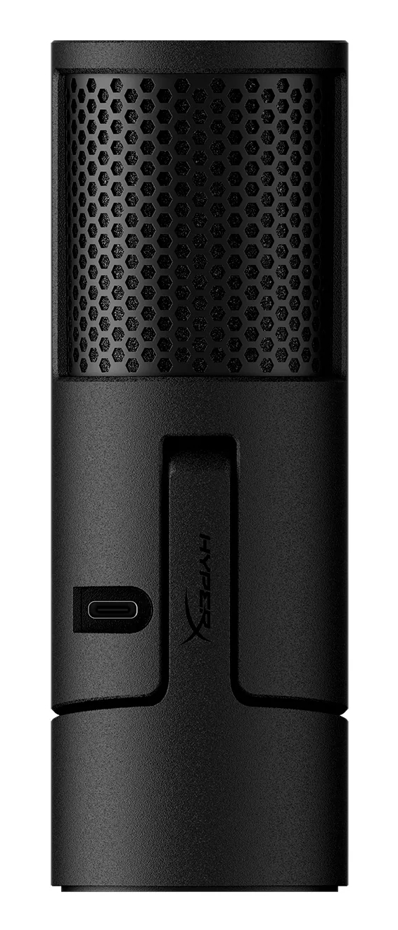 Czarny mikrofon z sześciokątną siatką i portem USB-C.