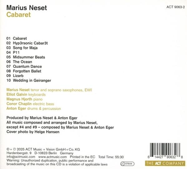 CD-Rückseite mit Titel Marius Neset Cabaret, Trackliste und Produktionsdetails.
