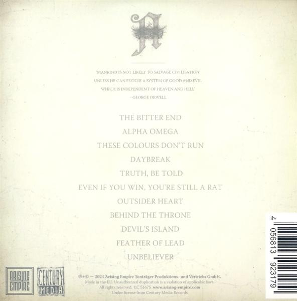 Album-Trackliste mit Zitaten und Logos von Arising Empire und Century Media.