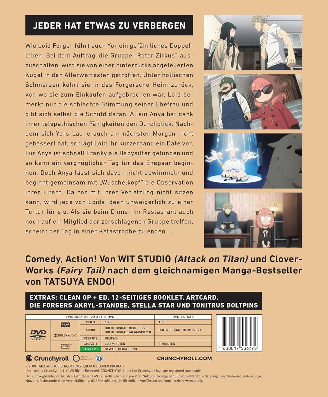Anime-DVD-Cover mit Text, Bildern von Charakteren und Details