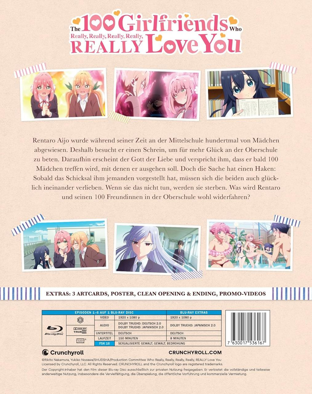 Anime Blu-ray Cover: 100 Girlfriends, drei Szenenbilder oben, Text unten.