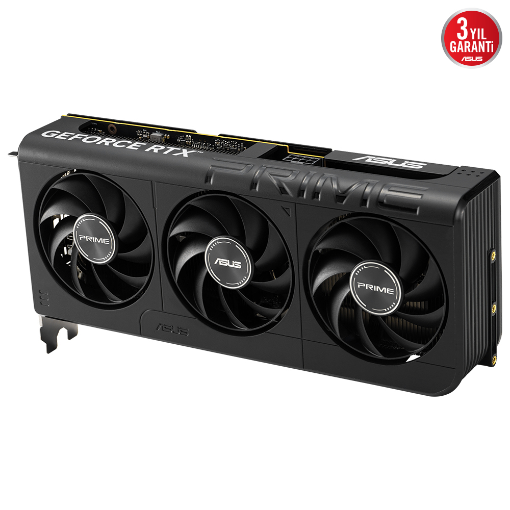 Üç fanlı ve 'PRIME' logolu siyah ASUS GeForce RTX ekran kartı.