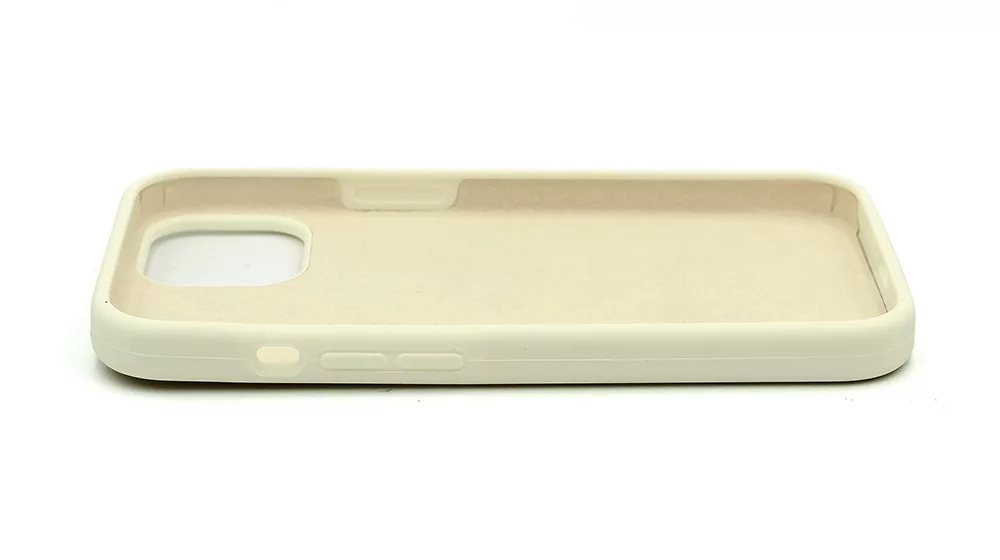 Egy krémszínű telefontok kivágásokkal a kamerához és a gombokhoz.